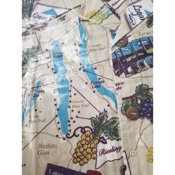 DemCrazy Size M Vintage Finger Lakes Winery Map Print Button-Up Shirt 100% Cotto - Picture 6 of 7